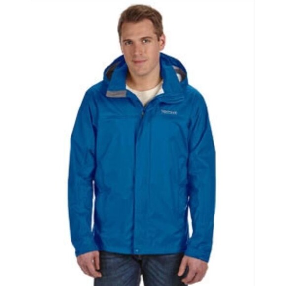 Marmot Mens PreCip Rain Jacket sz L  Blue Hooded Ripstop Nylon DWR Hiking 41200 - Picture 2 of 16